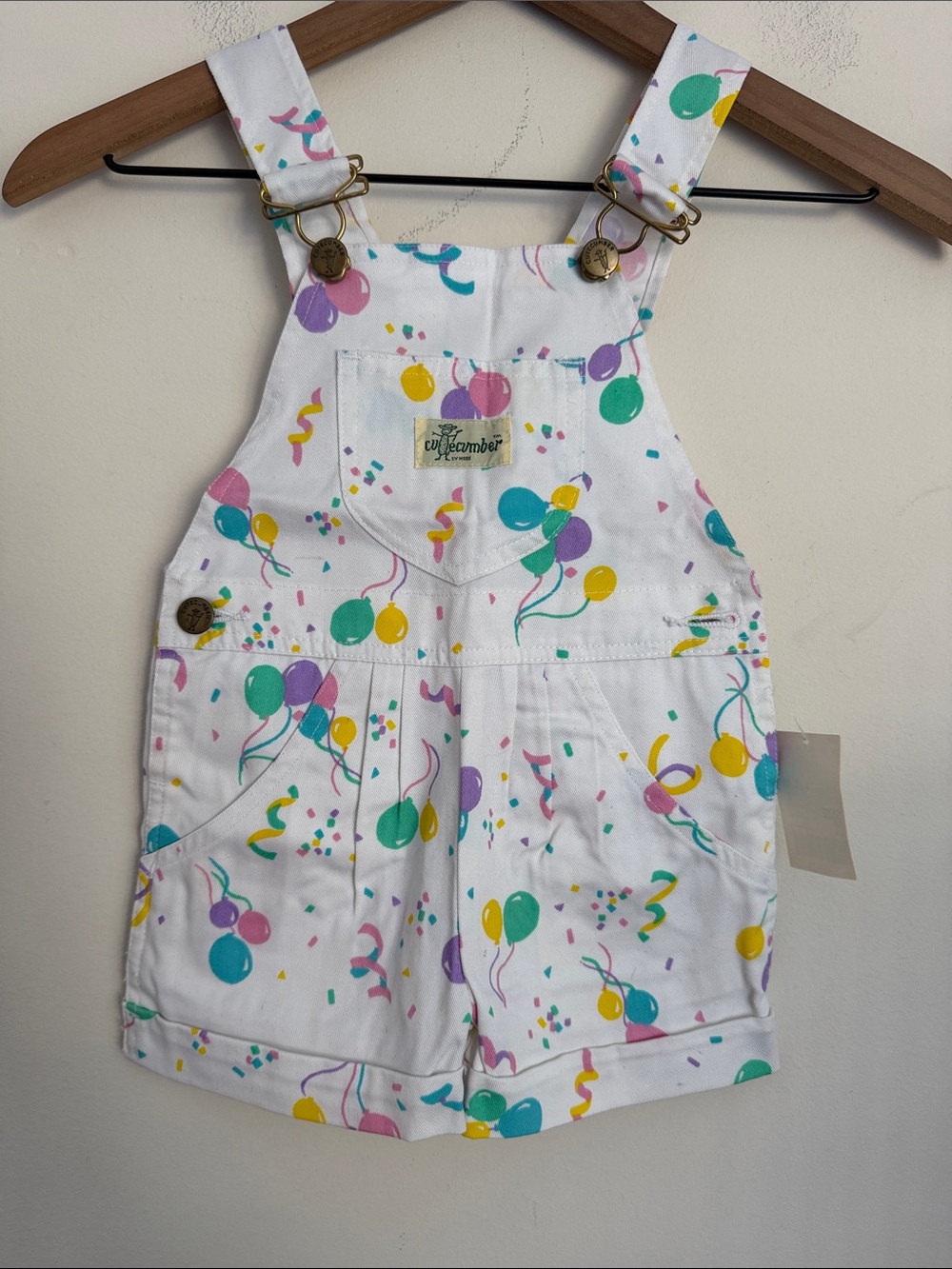 Cutecumber by Mark Zoo birthday balloon Overalls vintage pastel multi 2t NWT